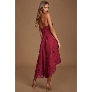 Lulus So Adored Burgundy Crochet Lace Sleeveless High-low Dress - Size L
